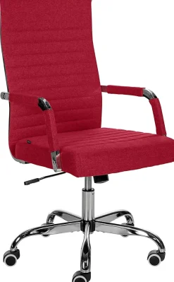 Chaise de bureau ergonomique Amadora, réglable en hauteur, pivotante 360 degrés, similicuir ou tissu. Rouge/Tissu