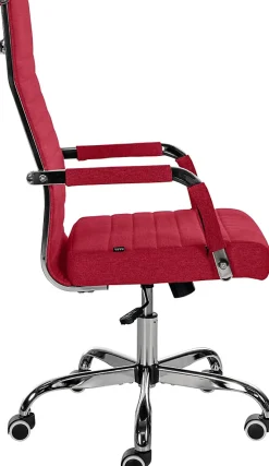 Chaise de bureau ergonomique Amadora, réglable en hauteur, pivotante 360 degrés, similicuir ou tissu. Rouge/Tissu