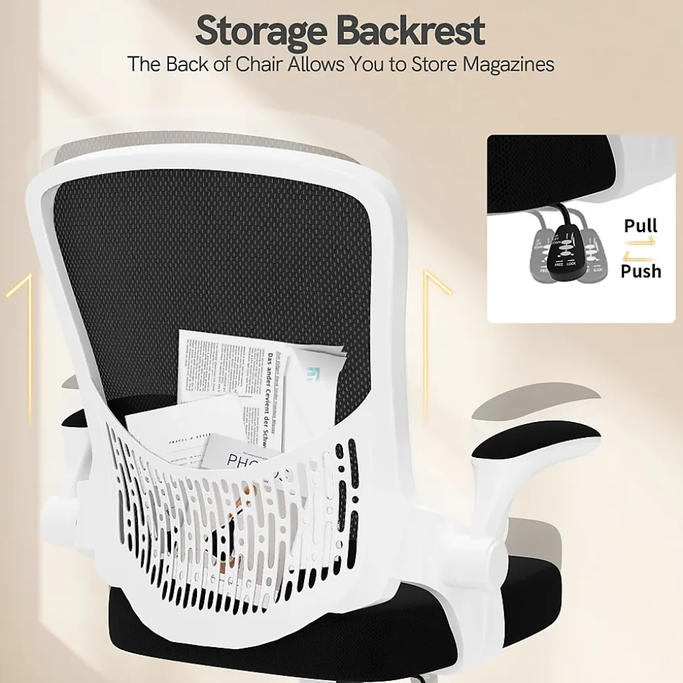 Chaise de Bureau Ergonomique, Hauteur Ajustable & Dossier de Rangement