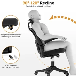 Chaise de Bureau Ergonomique avec Support Lombaire, Accoudoirs et Appuie-tête Réglables