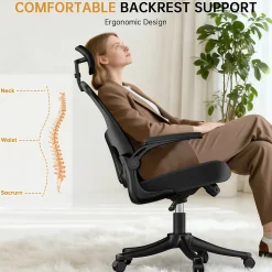 Chaise de Bureau Ergonomique avec Support Lombaire, Accoudoirs et Appuie-tête Réglables