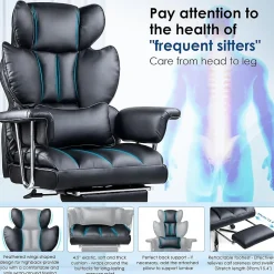 Chaise De Bureau Ergonomique Haute Dossier En Cuir Pivotante Avec Repose-pieds