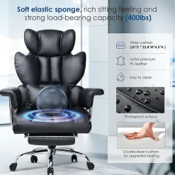 Chaise De Bureau Ergonomique Haute Dossier En Cuir Pivotante Avec Repose-pieds