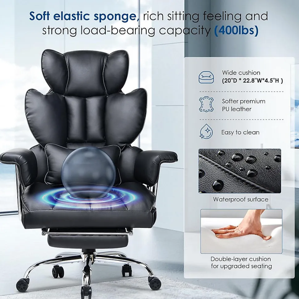 Chaise De Bureau Ergonomique Haute Dossier En Cuir Pivotante Avec Repose-pieds