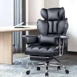 Chaise De Bureau Ergonomique Haute Dossier En Cuir Pivotante Avec Repose-pieds