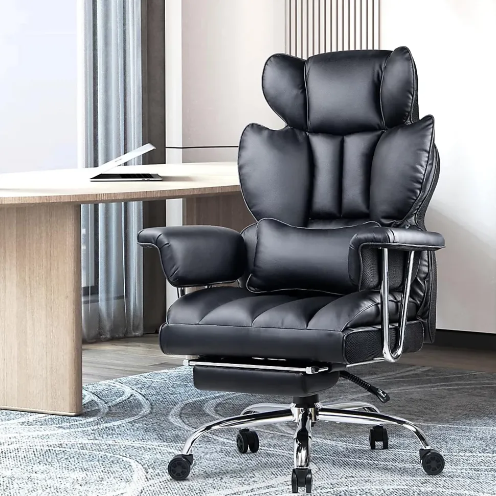 Chaise De Bureau Ergonomique Haute Dossier En Cuir Pivotante Avec Repose-pieds