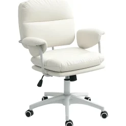 Chaise de Bureau Ergonomique - Inclinable avec Repose-Pieds et Dossier Haut, Pivotante et Réglable en Hauteur, PU Blanc