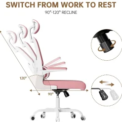 Chaise de Bureau Ergonomique avec Accoudoirs Pliables, Hauteur Réglable, Dossier Respirant