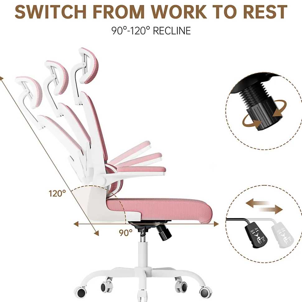 Chaise de Bureau Ergonomique avec Accoudoirs Pliables, Hauteur Réglable, Dossier Respirant