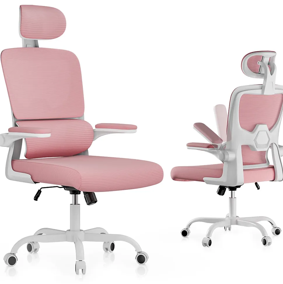 Chaise de Bureau Ergonomique avec Accoudoirs Pliables, Hauteur Réglable, Dossier Respirant
