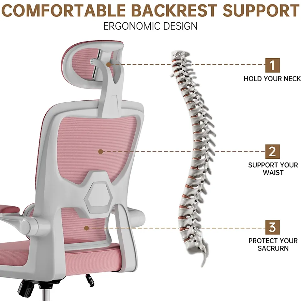 Chaise de Bureau Ergonomique avec Accoudoirs Pliables, Hauteur Réglable, Dossier Respirant