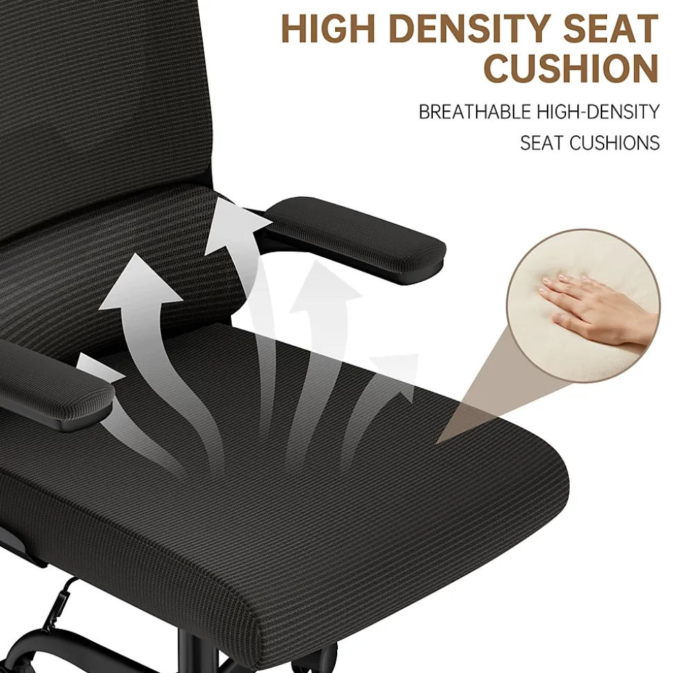Chaise de Bureau Ergonomique avec Accoudoirs Pliables, Hauteur Réglable, Dossier Respirant