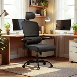 Chaise de Bureau Ergonomique avec Accoudoirs Pliables, Hauteur Réglable, Dossier Respirant