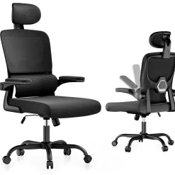 Chaise de Bureau Ergonomique avec Accoudoirs Pliables, Hauteur Réglable, Dossier Respirant