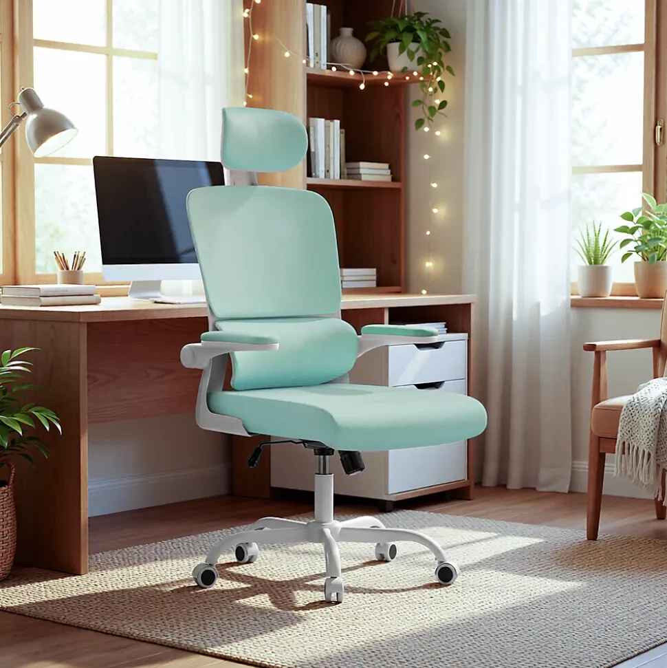 Chaise de Bureau Ergonomique avec Accoudoirs Pliables, Hauteur Réglable, Dossier Respirant