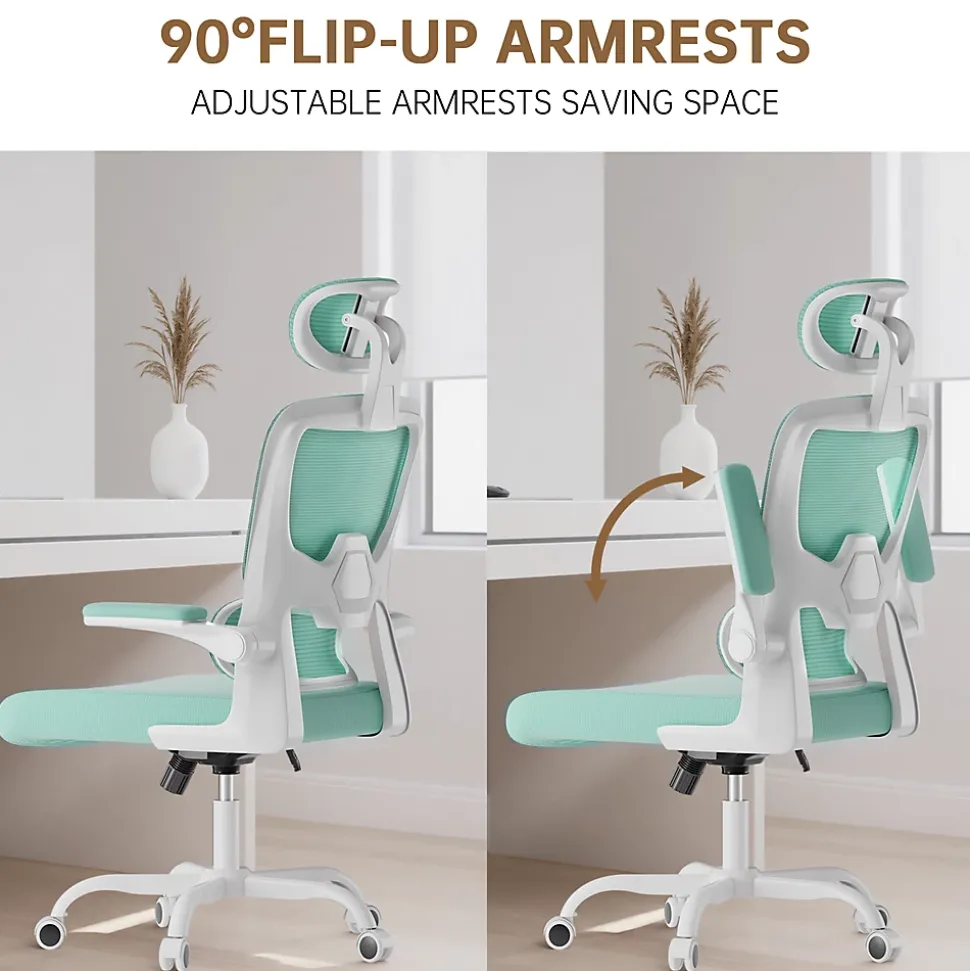 Chaise de Bureau Ergonomique avec Accoudoirs Pliables, Hauteur Réglable, Dossier Respirant
