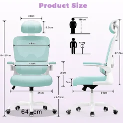 Chaise de Bureau Ergonomique avec Accoudoirs Pliables, Hauteur Réglable, Dossier Respirant