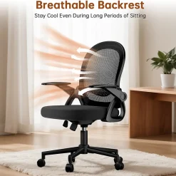 Chaise De Bureau Ergonomique En Maille, Accoudoirs Relevables, Support Lombaire