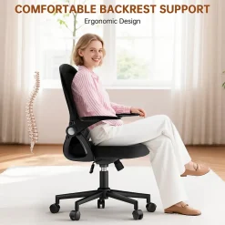 Chaise De Bureau Ergonomique En Maille, Accoudoirs Relevables, Support Lombaire