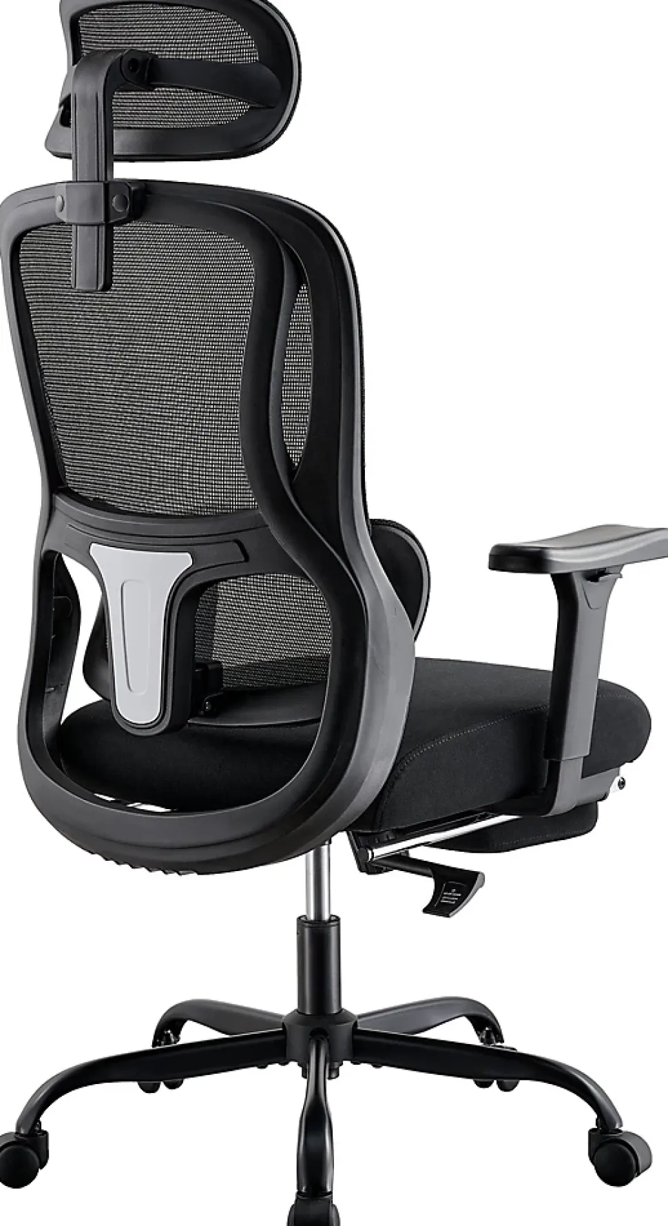Chaise de bureau ergonomique avec repose-pieds Mankato, accoudoirs 3D, soutien lombaire, appui-tête, supporte jusqu'à 150 kg Noir