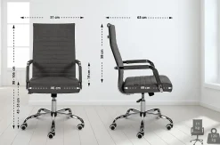 Chaise de bureau ergonomique Amadora, réglable en hauteur, pivotante 360 degrés, similicuir ou tissu. Grisfoncé/Tissu