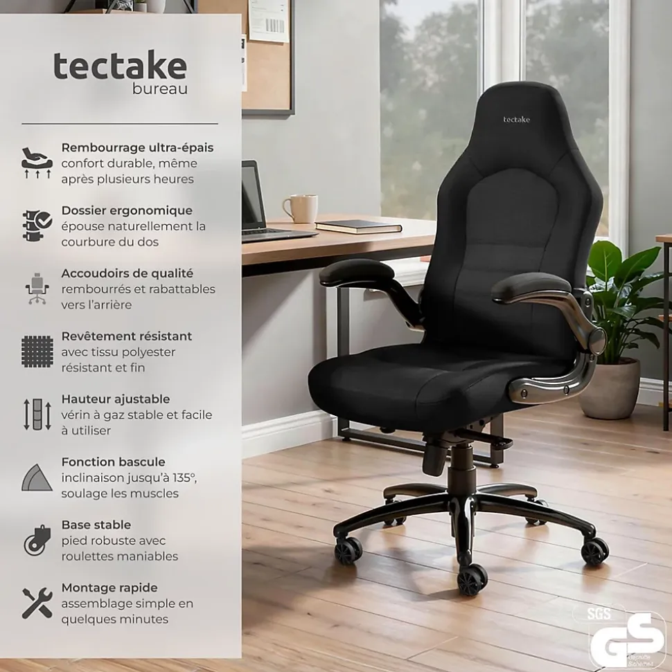Chaise de bureau ergonomique tissu noir 70x67x131cm