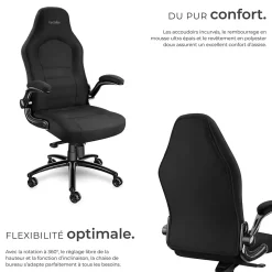 Chaise de bureau ergonomique tissu noir 70x67x131cm