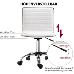 Chaise de bureau ergonomique, réglable en hauteur, confortable, cuir blanc, supporte jusqu'à 120 kg, idéale pour salon ou bureau
