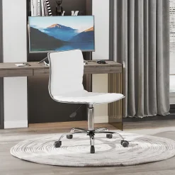Chaise de bureau ergonomique, réglable en hauteur, confortable, cuir blanc, supporte jusqu'à 120 kg, idéale pour salon ou bureau