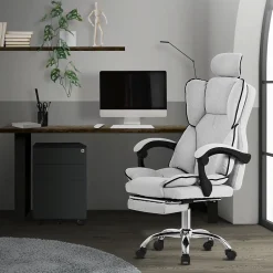 Chaise de bureau ergonomique hauteur réglable fauteuil de direction gris clair