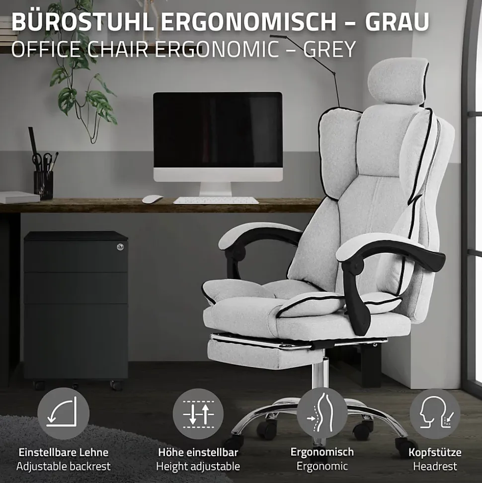 Chaise de bureau ergonomique hauteur réglable fauteuil de direction gris clair