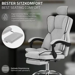 Chaise de bureau ergonomique hauteur réglable fauteuil de direction gris clair