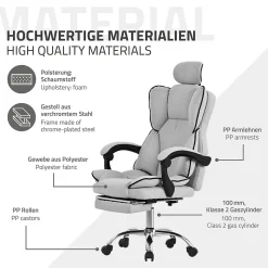 Chaise de bureau ergonomique hauteur réglable fauteuil de direction gris clair