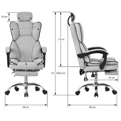 Chaise de bureau ergonomique hauteur réglable fauteuil de direction gris clair