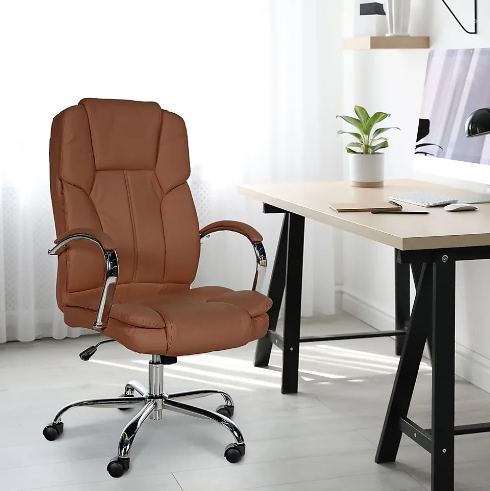 Chaise de bureau ergonomique BIG Xanthos Confort XXL, fonction bascule, accoudoirs, réglable, simili cuir, max 210 kg. Marronclair