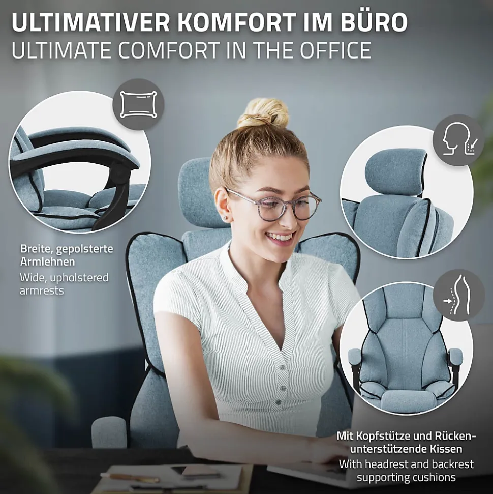 Chaise de bureau ergonomique réglable en hauteur fauteuil de direction bleu