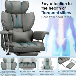Chaise De Bureau Ergonomique Haute Dossier En Cuir Pivotante Avec Repose-pieds