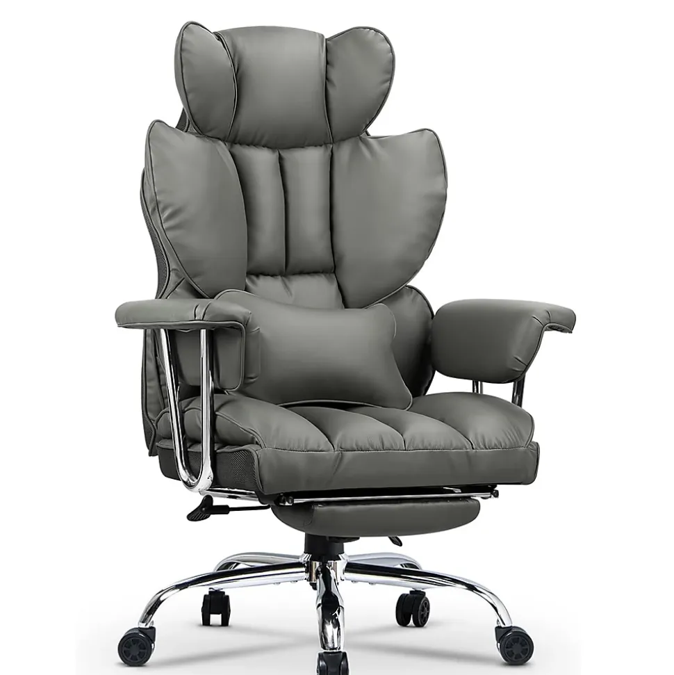 Chaise De Bureau Ergonomique Haute Dossier En Cuir Pivotante Avec Repose-pieds