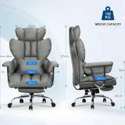 Chaise De Bureau Ergonomique Haute Dossier En Cuir Pivotante Avec Repose-pieds