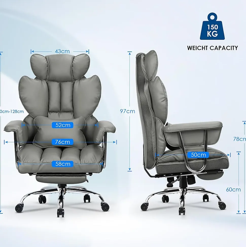 Chaise De Bureau Ergonomique Haute Dossier En Cuir Pivotante Avec Repose-pieds