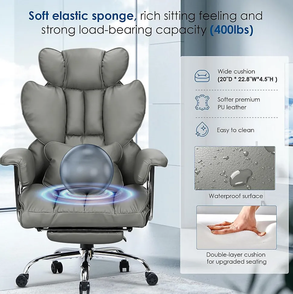 Chaise De Bureau Ergonomique Haute Dossier En Cuir Pivotante Avec Repose-pieds