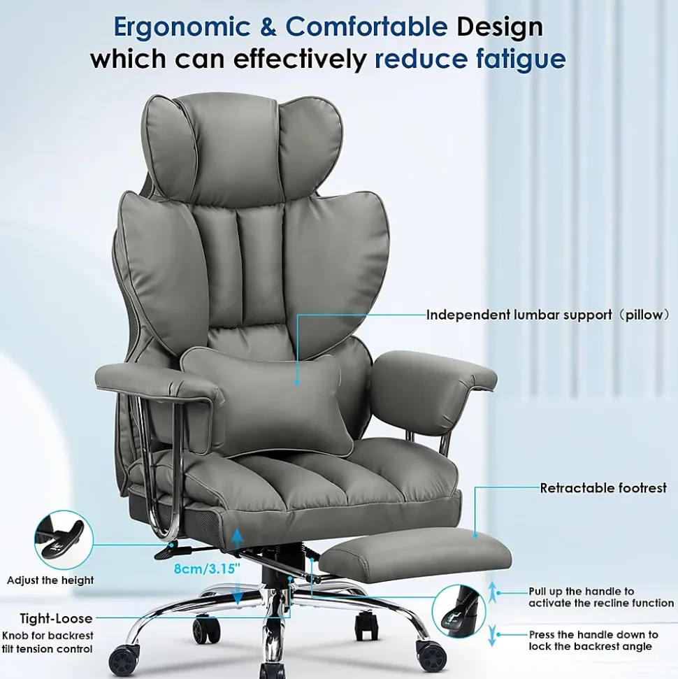 Chaise De Bureau Ergonomique Haute Dossier En Cuir Pivotante Avec Repose-pieds