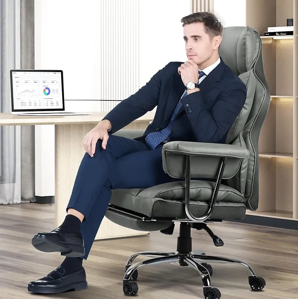 Chaise De Bureau Ergonomique Haute Dossier En Cuir Pivotante Avec Repose-pieds