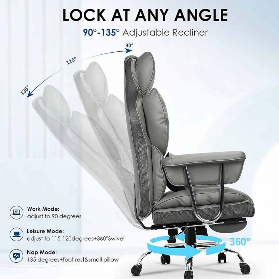 Chaise De Bureau Ergonomique Haute Dossier En Cuir Pivotante Avec Repose-pieds