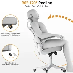 Chaise de Bureau Ergonomique avec Support Lombaire, Accoudoirs et Appuie-tête Réglables