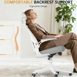 Chaise de Bureau Ergonomique avec Support Lombaire, Accoudoirs et Appuie-tête Réglables