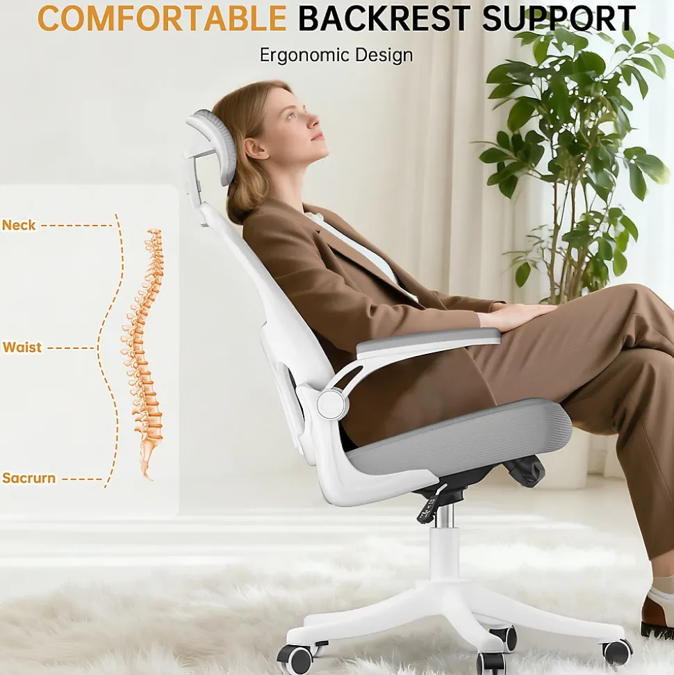Chaise de Bureau Ergonomique avec Support Lombaire, Accoudoirs et Appuie-tête Réglables