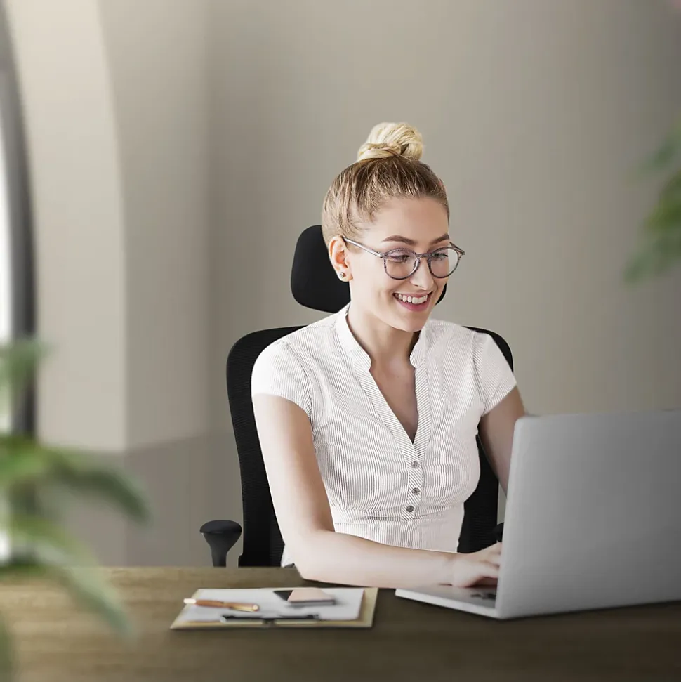 Chaise de Bureau Ergonomique, Noire, en Maille, Appui-Tête et Accoudoirs Réglables