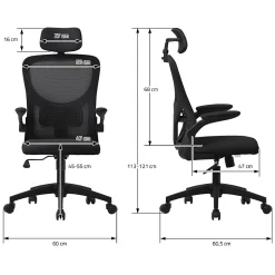Chaise de Bureau Ergonomique, Noire, en Maille, Appui-Tête et Accoudoirs Réglables