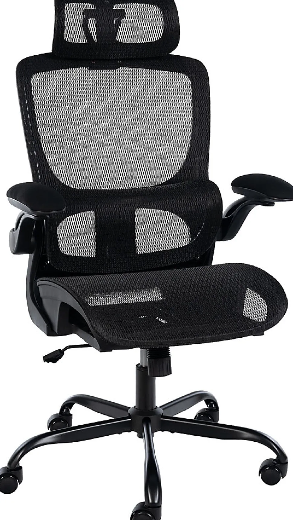 Chaise de bureau ergonomique, Kaylee réglable hauteur appui-tête, pivotante avec soutien lombaire réglable jusqu'à 150 kg. Noir